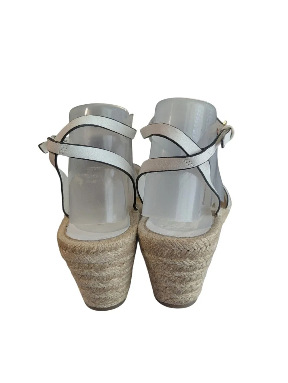 Tory Burch Ines White Leather Logo Espadrille Wedge Sandals Size 9.5